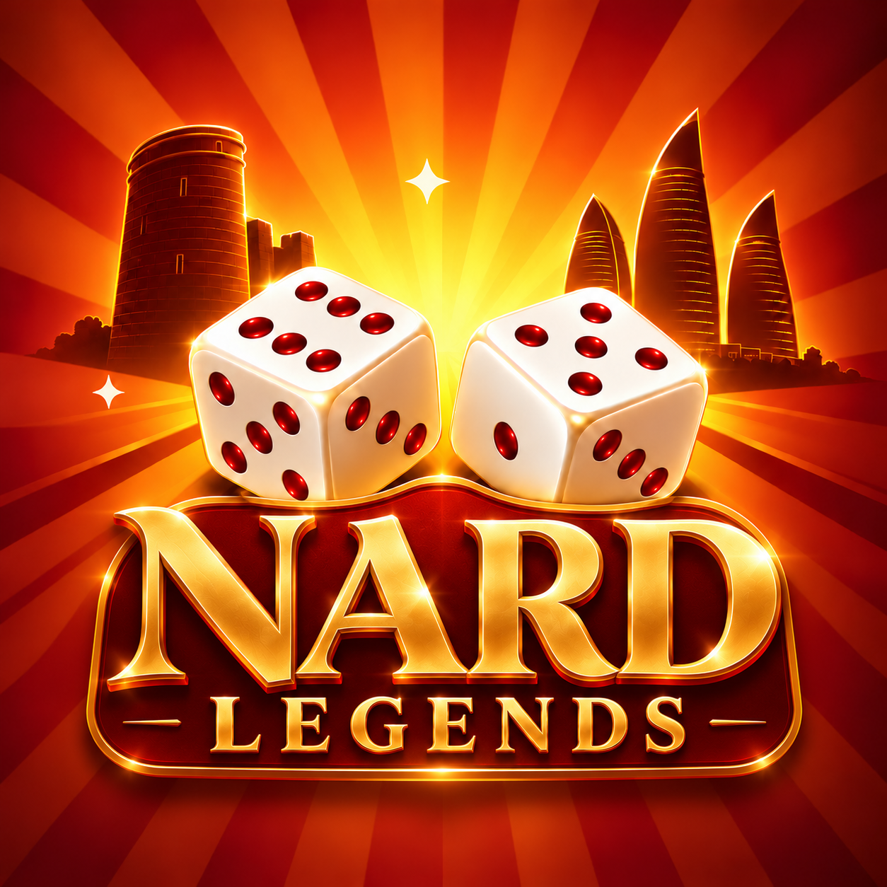 Bakı silueti qarşısında iki zər və Nard Legends loqosu